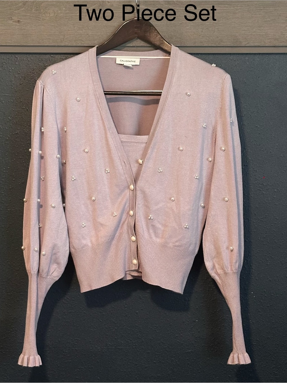 Calligraphie Pink Pearl-Embellished Two-Piece Sweater Set